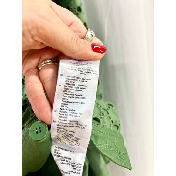 Sandro Shera Long Sleeve ButtonFront Lace Shirt Mini Dress Green Women's Medium - Picture 8 of 9